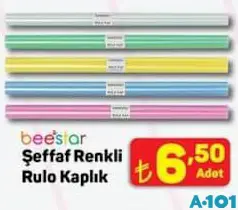 BEESTAR ŞEFFAF RENKLİ RULO KAPLIK